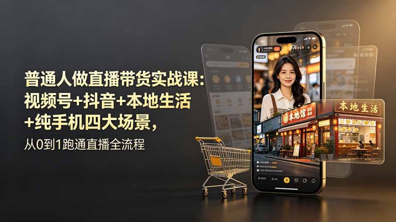 普通人做直播带货实战课：视频号+抖音+本地生活+纯手机四大场景，从0到1跑通直播全流程-初遇资源网