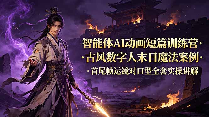 【中创网】智能体AI动画短篇训练营-更新，古风数字人末日魔法案例，首尾帧运镜对口型全套实操讲解 - 初遇资源网