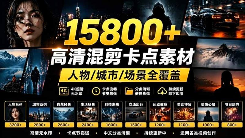【影视剪辑素材合集】15800+高清混剪卡点|热门影视精彩片段|人物/城市/场景全覆盖,中文分类清晰-初遇资源网