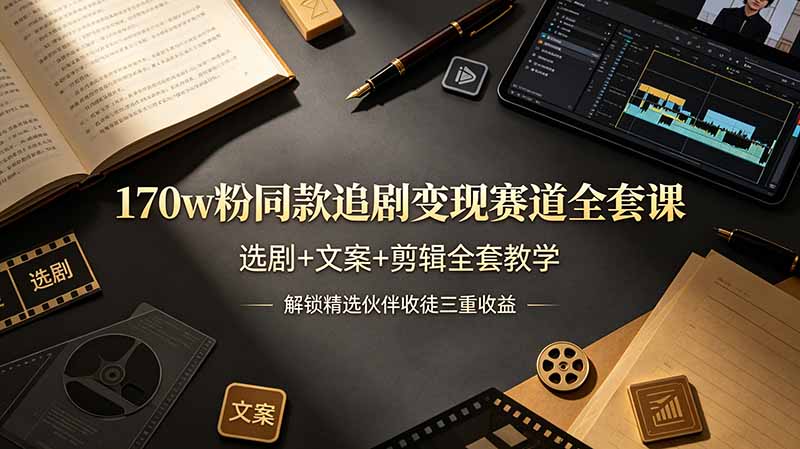 【中创网】170w粉博主同款追剧变现赛道全套课，选剧+文案+剪辑全套教学，解锁精选伙伴收徒三重收益 - 初遇资源网