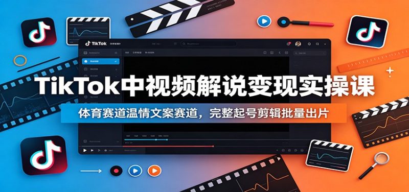TikTok中视频解说变现实操课:体育赛道温情文案赛道,完整起号剪辑批量出片-初遇资源网