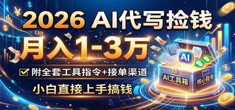 2026 AI代写捡钱，月入1-3万，附全套工具指令+接单渠道，小白直接上手搞钱-初遇资源网