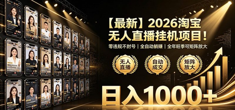 最新2026淘宝无人直播挂机项目!零违规不封号,全自动躺赚,日入1000+-初遇资源网