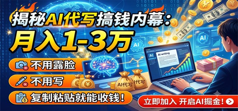 揭秘AI代写搞钱内幕:月入1-3万,不用露脸不用写,复制粘贴就能收钱!-初遇资源网