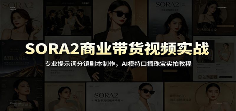SORA2商业带货视频实战:专业提示词分镜剧本制作,AI模特口播珠宝实拍教程-初遇资源网
