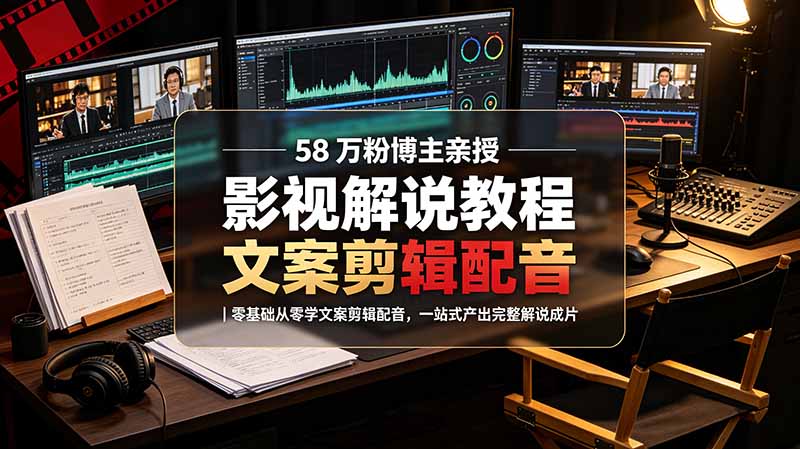 【中创网】58 万粉博主荧幕春秋亲授影视解说教程｜零基础从零学文案剪辑配音，一站式产出完整解说成片 - 初遇资源网