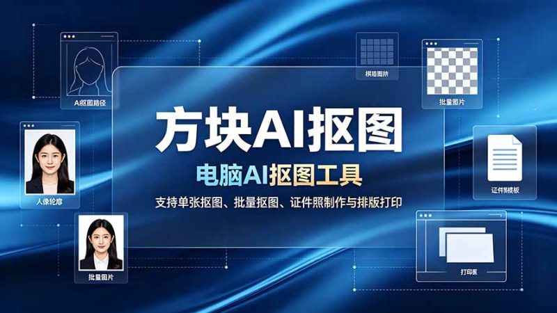 方块AI抠图。电脑AI抠图工具，支持单张抠图、批量抠图、证件照制作与排版打印-初遇资源网