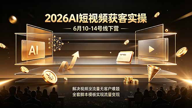 2026AI短视频获客实操6月10-14号线下营,解决视频没流量无客户难题,全套脚本模板实现流量变现-初遇资源网