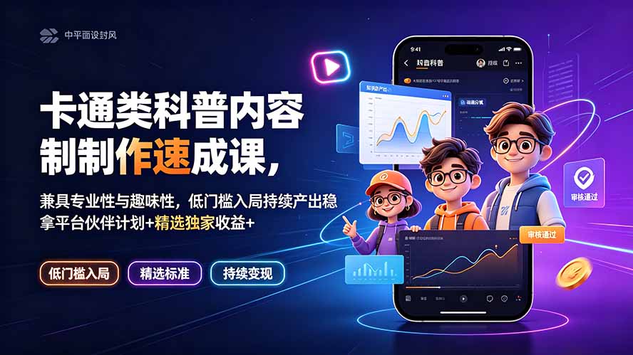 【中创网】卡通类科普内容制作速成课，兼具专业性与趣味性，低门槛入局持续产出稳拿平台伙伴计划+精选独家收益 - 初遇资源网