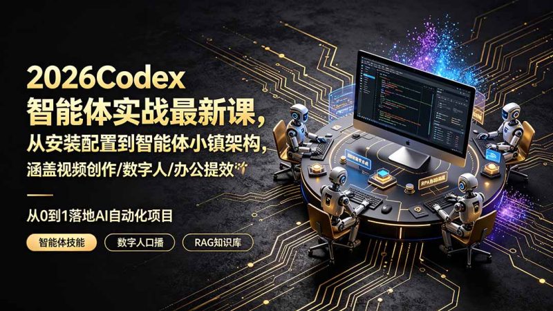2026Codex智能体实战最新课,从安装配置到智能体小镇架构,涵盖视频创作/数字人/办公提效全技能-初遇资源网