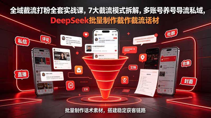 全域截流打粉全套实战课,7大截流模式拆解,多账号养号导流私域,DeepSeek批量制作截流话术素材-初遇资源网