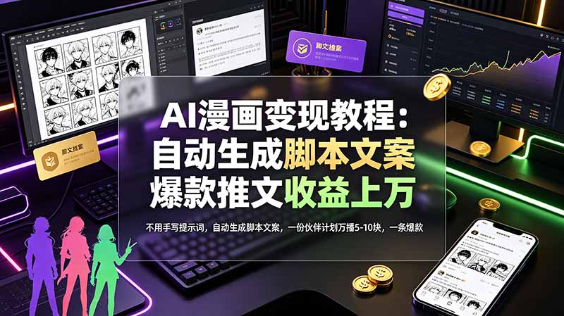 【中创网】AI漫画变现教程：不用手写提示词，自动生成脚本文案，一份伙伴计划万播5-10块，一条爆款推文收益上万 - 初遇资源网
