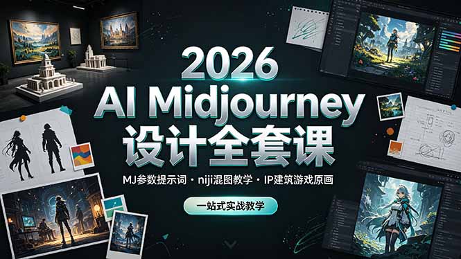 【中创网】2026 AI Midjourney设计全套课，MJ参数提示词niji混图教学，IP建筑游戏原画一站式实战教学 - 初遇资源网