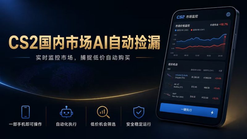CS2国内市场AI自动捡漏,稳定运行多年。支持任何形式数据验证,日入300+-初遇资源网