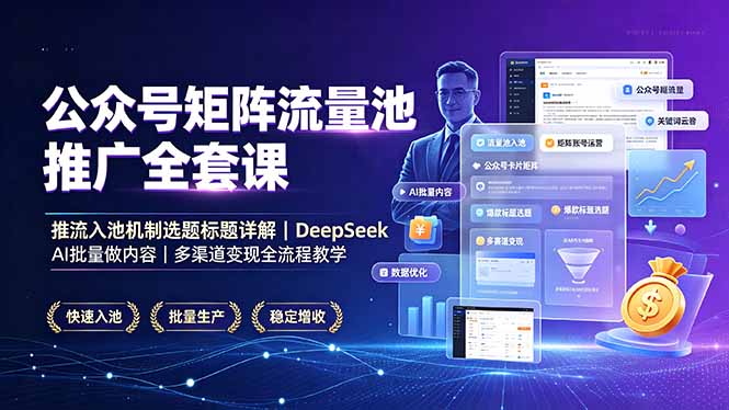 【中创网】公众号矩阵流量池推广全套课，推流入池机制选题标题详解，DeepSeek AI批量做内容，多渠道变现全流程教学 - 初遇资源网