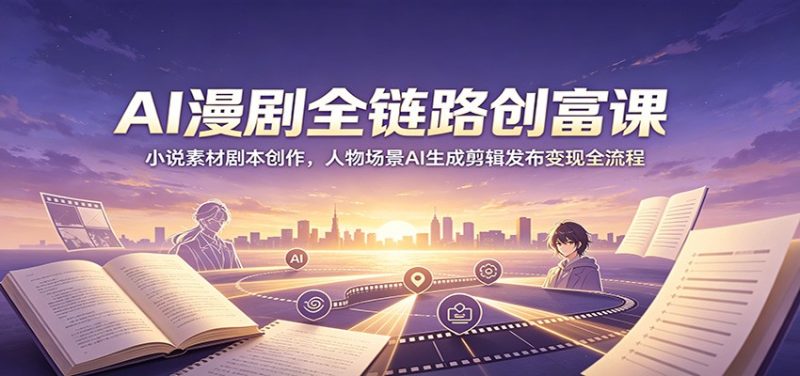 AI漫剧全链路创富课：小说素材剧本创作，人物场景AI生成剪辑发布变现全流程-初遇资源网