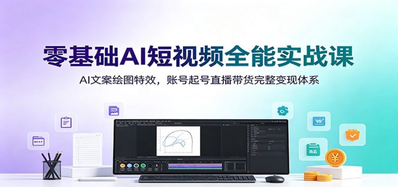 零基础AI短视频全能实战课:AI文案绘图特效,账号起号直播带货完整变现体系-初遇资源网