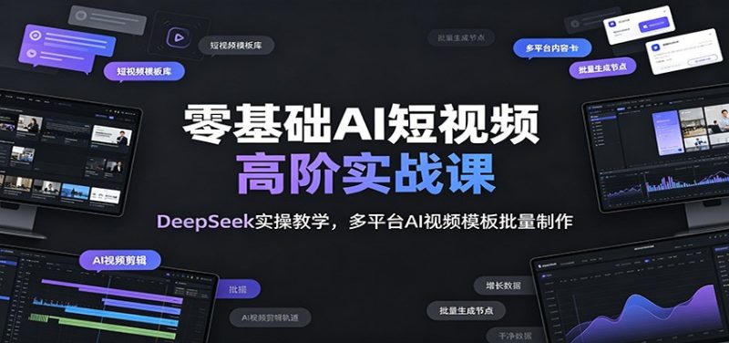 零基础AI短视频高阶实战课:DeepSeek实操教学,多平台AI视频模板批量制作-初遇资源网