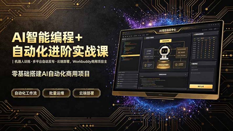 AI智能编程+自动化进阶实战课|机器人训练·多平台自动发布·云端部署,Workbuddy商用项目全流程教学-初遇资源网