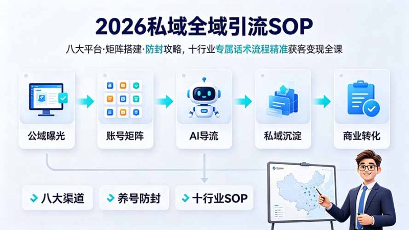 2026私域全域引流SOP｜八大平台·矩阵搭建·防封攻略，十行业专属话术流程精准获客变现全课-初遇资源网