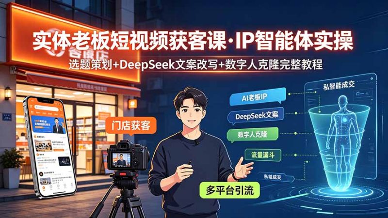 实体老板短视频获客课·IP智能体实操|选题策划+DeepSeek文案改写+数字人克隆完整教程-初遇资源网