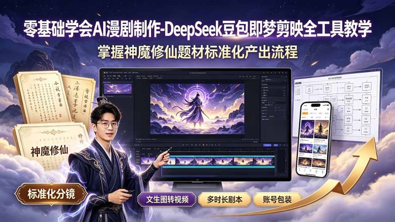 零基础学会AI漫剧制作-DeepSeek豆包即梦剪映全工具教学,掌握神魔修仙题材标准化产出流程-初遇资源网