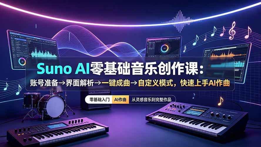 【中创网】Suno AI零基础音乐创作课：账号准备→界面解析→一键成曲→自定义模式，快速上手AI作曲 - 初遇资源网