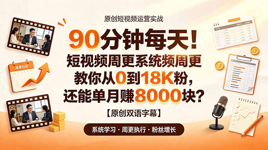 【中创网】90 分钟每天！短视频周更系统教你从 0 到 18K 粉，还能单月赚 8000 块？【原创双语字幕】 - 初遇资源网