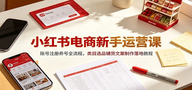 小红书电商新手运营课:账号注册养号全流程,类目选品铺货文案制作落地教程-初遇资源网