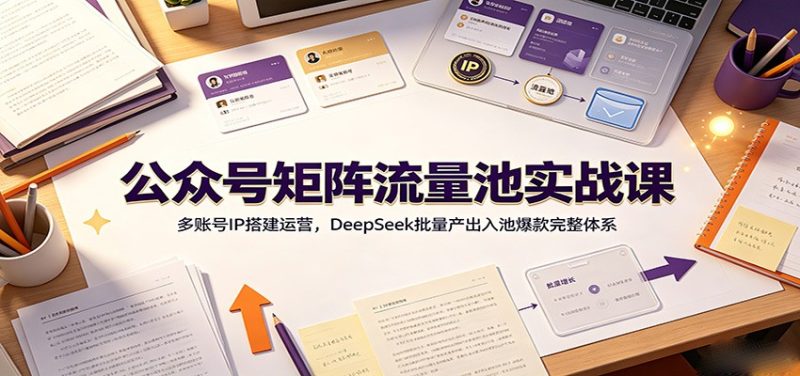 公众号矩阵流量池实战课:多账号IP搭建运营,DeepSeek批量产出入池爆款完整体系-初遇资源网