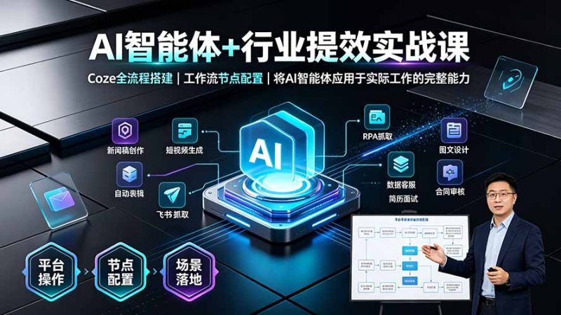 AI智能体+行业提效实战课·Coze全流程搭建|工作流节点配置|将AI智能体应用于实际工作的完整能力-初遇资源网