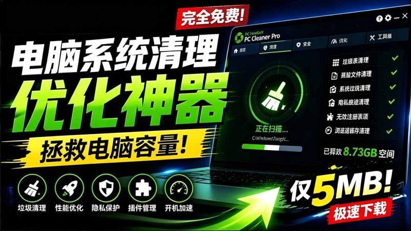 轻松吊打Win系统自带工具!电脑清理优化神器,拯救电脑容量,仅5MB,完全免费使用 PC Cleaner Pro-初遇资源网