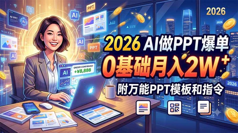 2026 AI做PPT爆单,0基础月入2W,附万能PPT模板和指令-初遇资源网