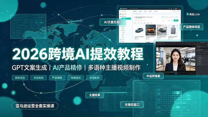 2026跨境AI提效教程·GPT文案生成｜AI产品精修｜多语种主播视频制作，亚马逊运营全套实操课-初遇资源网