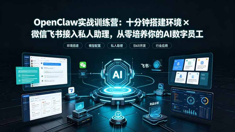 OpenClaw实战特训营：十分钟搭建环境×微信飞书接入私人助理，从零培养你的AI数字员工-初遇资源网
