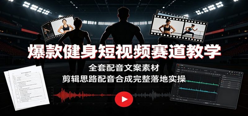 爆款健身短视频赛道教学：全套配音文案素材，剪辑思路配音合成完整落地实操-初遇资源网