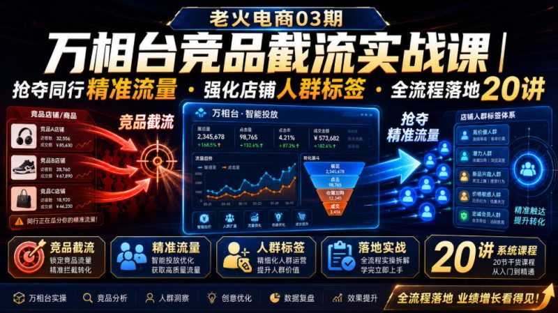老火电商03期・万相台竞品截流实战课|抢夺同行精准流量・强化店铺人群标签・全流程落地20讲-初遇资源网