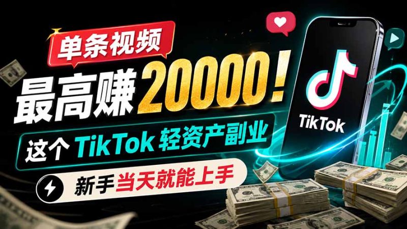 单条视频最高赚 20000！这个 TikTok 轻资产副业，新手当天就能上手-初遇资源网