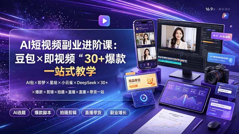 AI短视频副业进阶课:豆包×即梦×星绘×小云雀×DeepSeek×30+爆款×剪辑×拍摄×直播×带货一站式教学-初遇资源网
