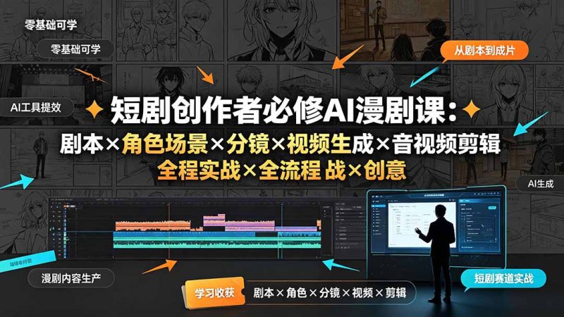 短剧创作者必修AI漫剧课:剧本×角色场景×分镜×视频生成×音视频剪辑×全流程实战×创意短片拆解-初遇资源网
