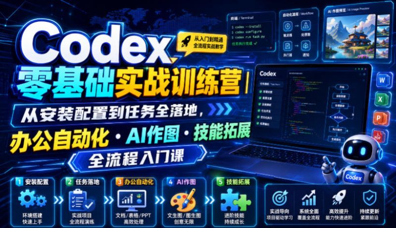 Codex零基础实战训练营｜从安装配置到任务全落地，办公自动化・AI作图・技能拓展全流程入门课-初遇资源网
