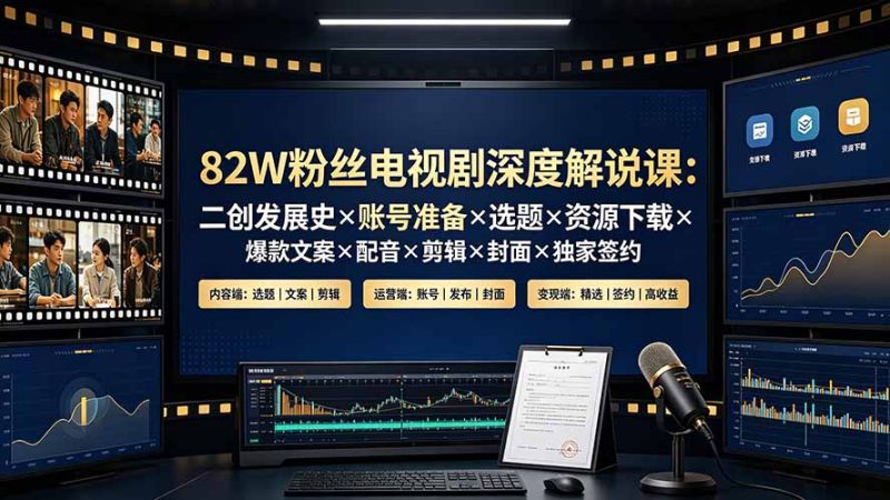 82W粉丝电视剧深度解说课:二创发展史×账号准备×选题×资源下载×爆款文案×配音×剪辑×封面×独家签约-初遇资源网