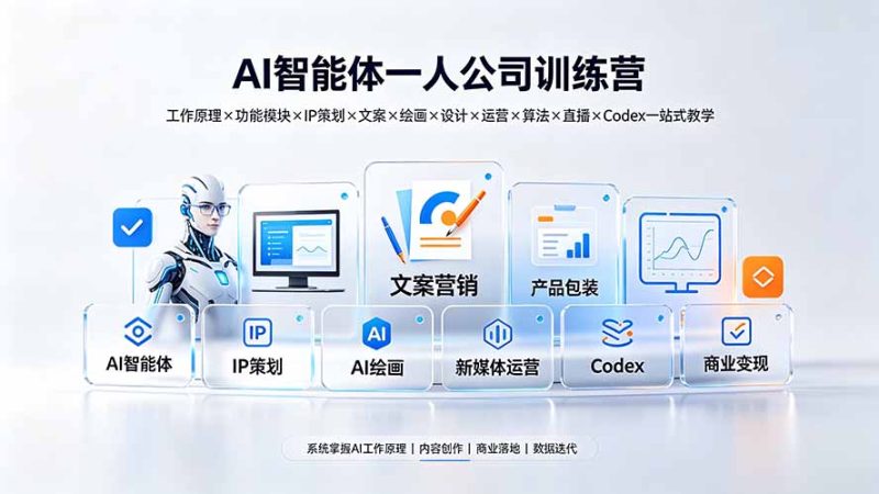 AI智能体一人公司训练营:工作原理×功能模块×IP策划×文案×绘画×设计×运营×算法×直播×Codex一站式教学-初遇资源网