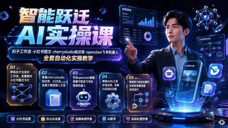 智能跃迁 AI实操课|扣子工作流小红书图文搭建,cherrystudio知识库openclaw飞书机器人全套自动化实操教学-初遇资源网