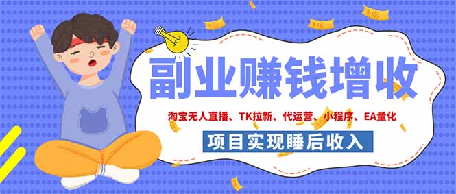 2026年多个真实落地副业项目,手把手带你搭建被动收入管道(淘宝无人直播、海外TK拉新...-初遇资源网