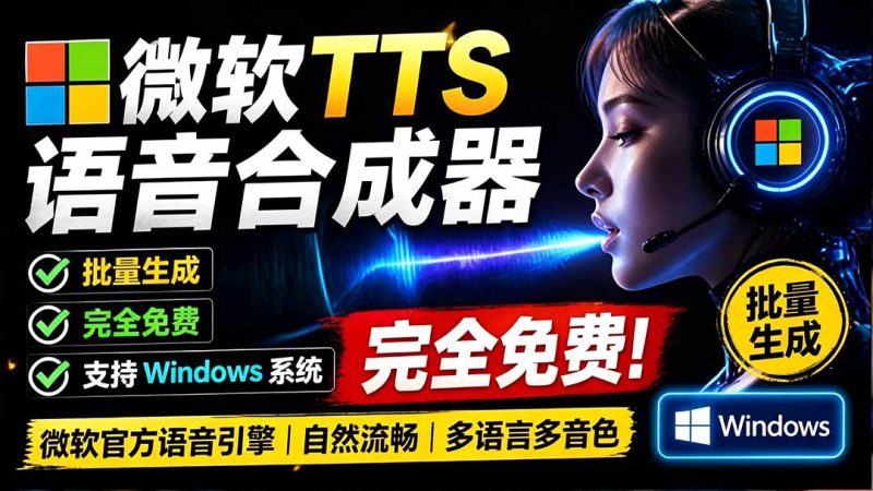 微软 TTS 免费语音配音生成器,完全免费,支持多语音、多音色选择,Windows系统专用 TTS语音合成器-初遇资源网