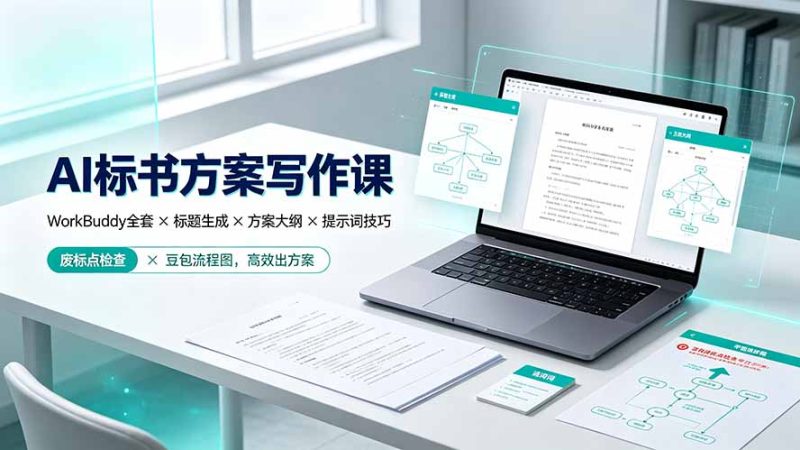 AI标书方案写作课:WorkBuddy全套×标题生成×方案大纲×提示词技巧×废标点检查×豆包流程图,高效出方案-初遇资源网