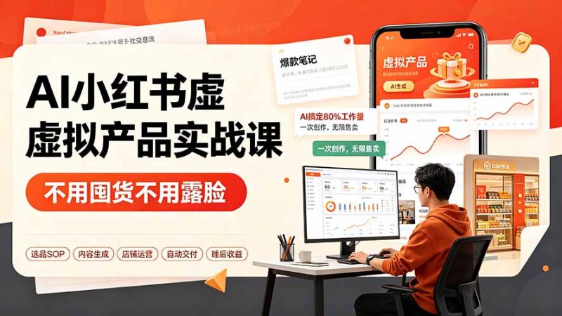 AI小红书虚拟产品实战课-更新:不用囤货不用露脸,AI搞定80%工作量,一次创作无限售卖睡后收益-初遇资源网