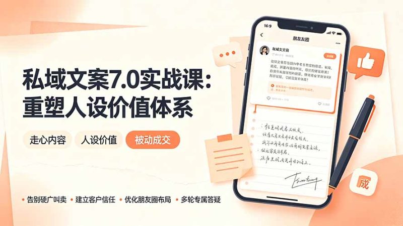 私域文案实战课7.0：重塑人设价值体系｜-告别硬广推销×走心内容×自我价值塑造，实现被动成交-初遇资源网