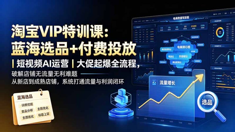 淘宝VIP特训课:蓝海选品+付费投放|短视频AI运营|大促起爆全流程,破解店铺无流量无利润难题-初遇资源网